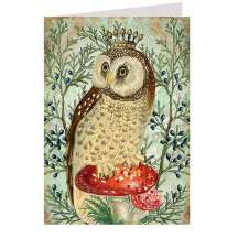 Glittered Owl Mushroom Christmas Card ~ England